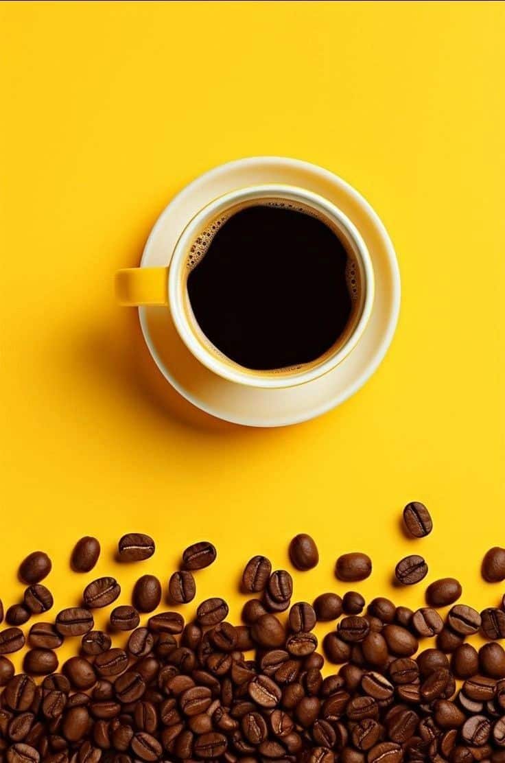 Mild, low-caffeine coffee beans in a cup