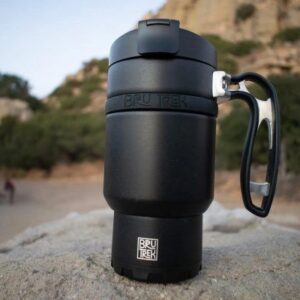 BruTrek Double Shot 3.0 French press mug in Obsidian – travel coffee brewer